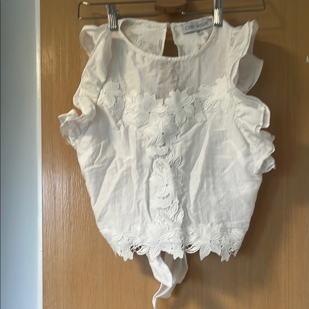 Chicwish Ivory Floral Lace Tie-Front Top